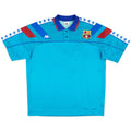 1992-95 barcelona away vintage shirt front view teal geometric dream team design