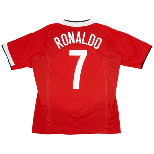 2004 05 manchester united home vintage shirt front view red vodafone total 90 centralized crest