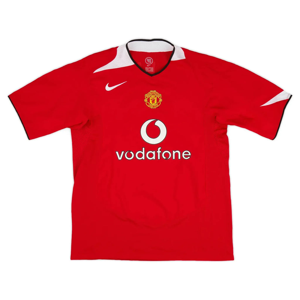 2004 05 manchester united home vintage shirt front view red vodafone total 90 centralized crest