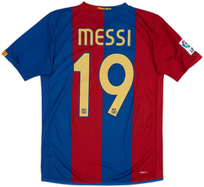 2007-09 barcelona away classic football jersey back view messi 19 print