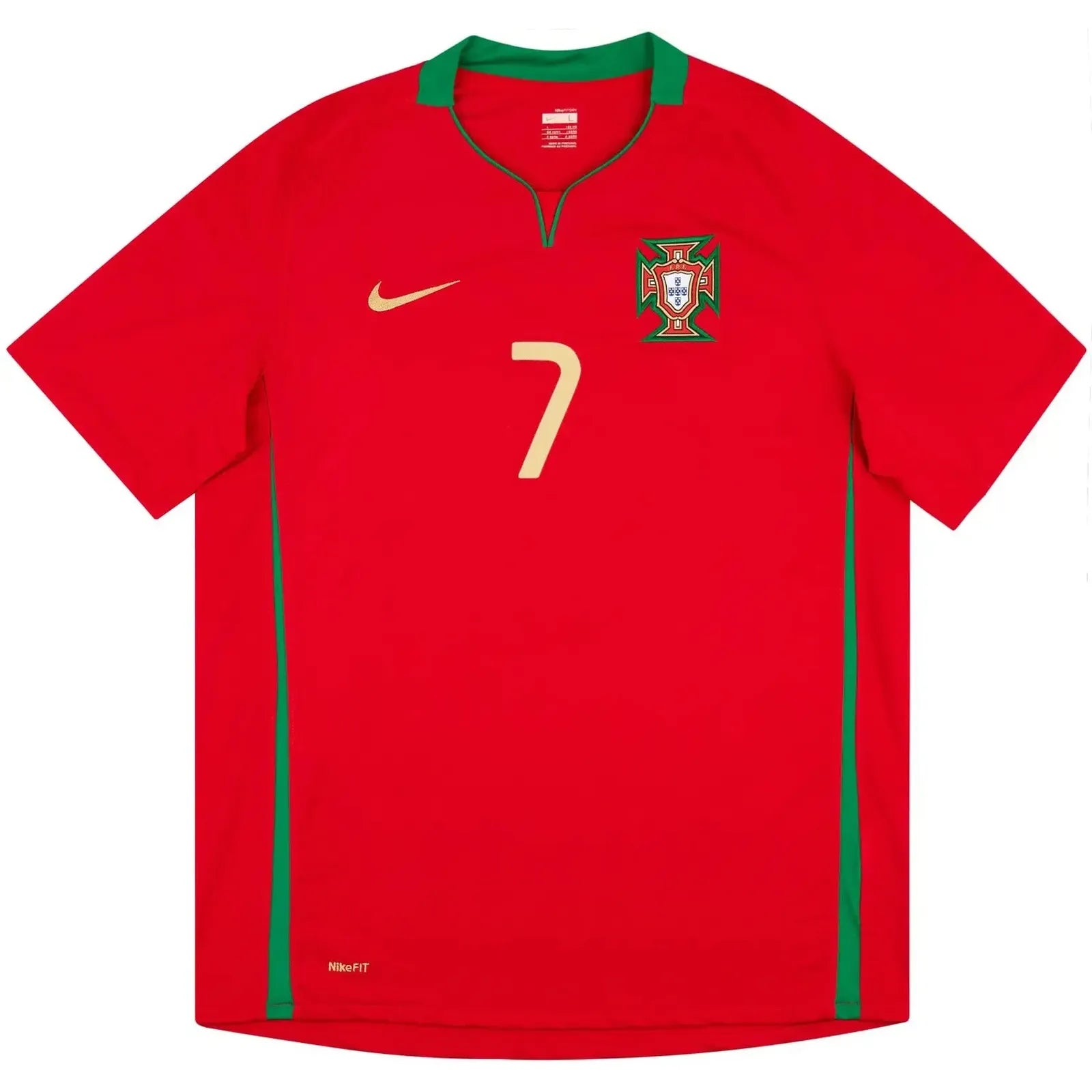 2008 10 portugal home vintage shirt front view deep red green collar classic nike