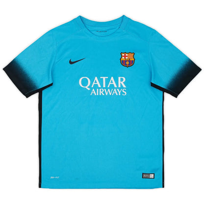 2015-16 barcelona third vintage shirt front view electric blue night rising design