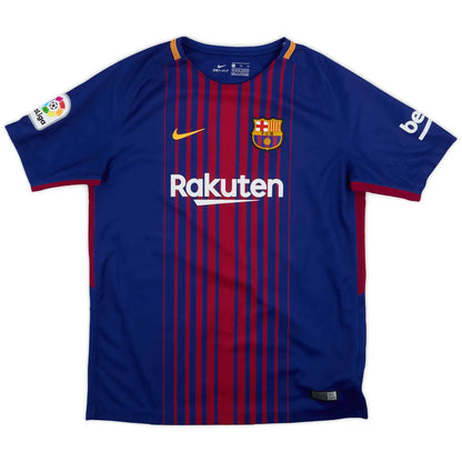 2017-18 barcelona home vintage shirt front view fading vertical stripes design