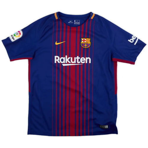 2017-18 barcelona home vintage shirt front view fading vertical stripes design