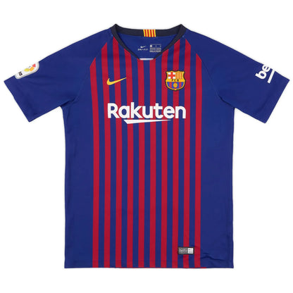2018-19 barcelona home vintage shirt front view 10 vertical stripes design