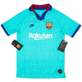 2019-20 barcelona third vintage shirt front view retro teal design with city pattern