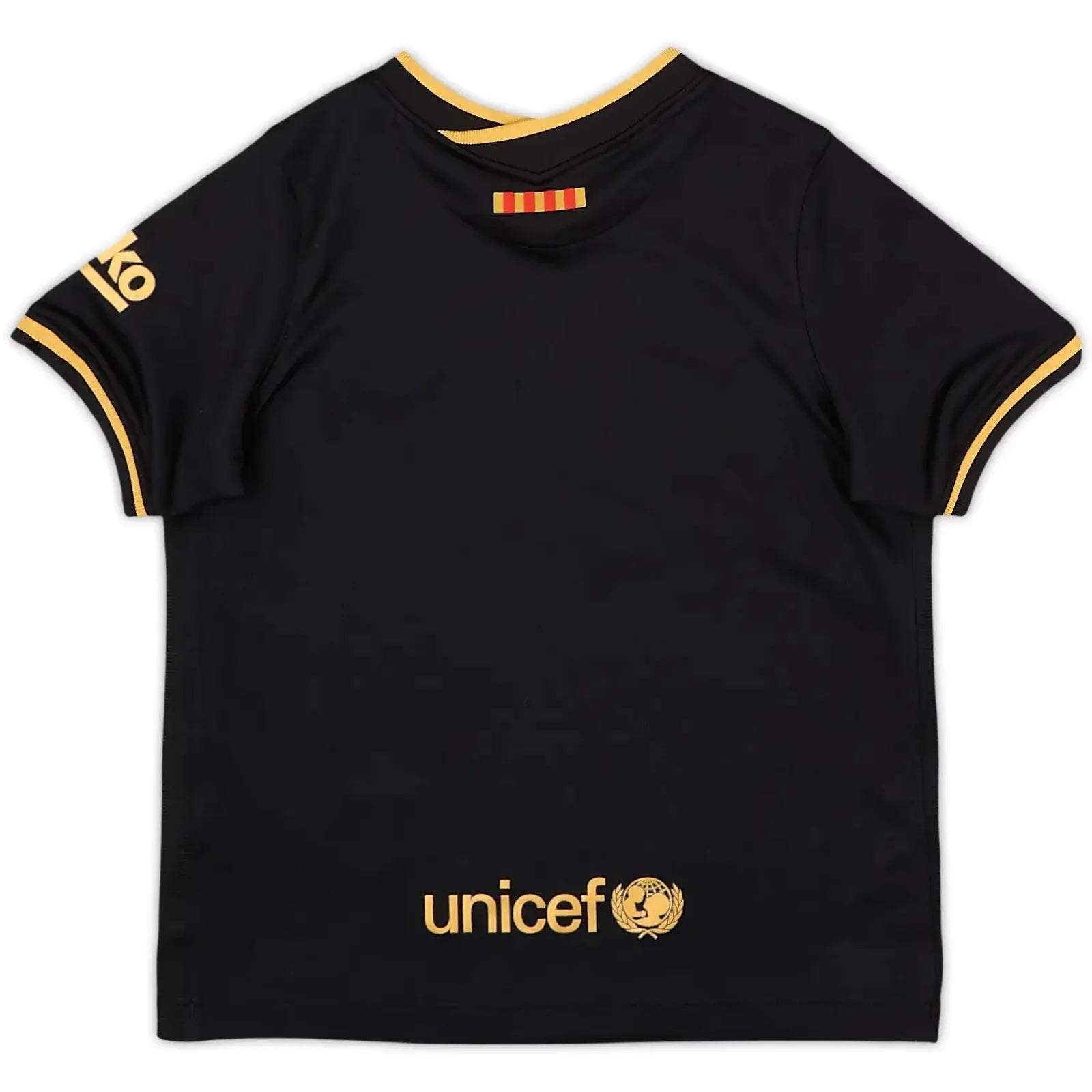 2020-21 barcelona black and gold away football jersey back view authentic retro kit