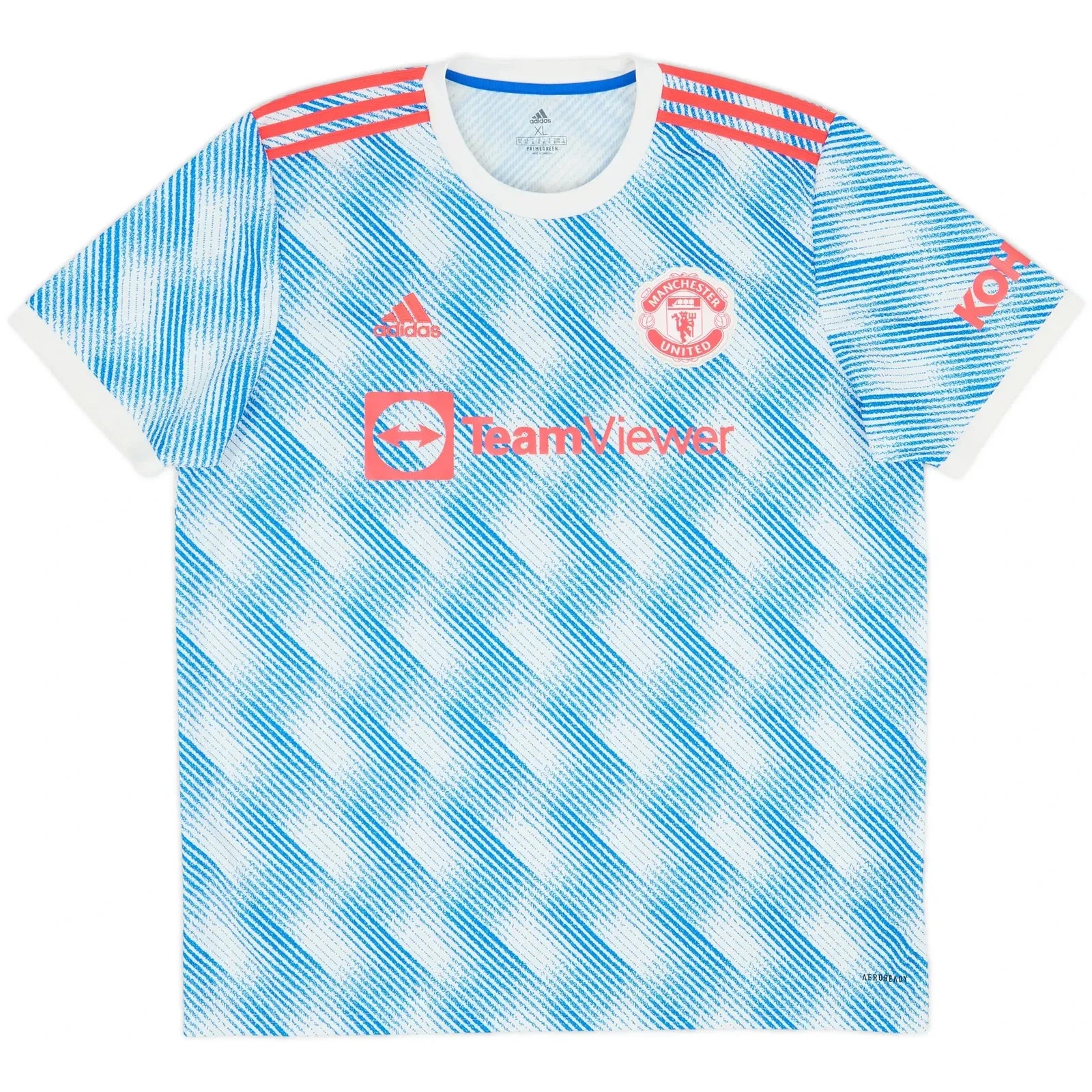 2021 22 manchester united away vintage shirt front view blue white retro geometric pattern teamviewer