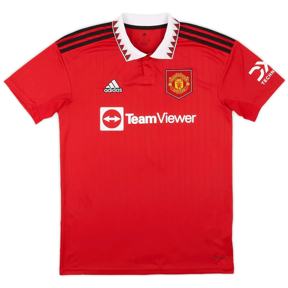 2022 23 manchester united home vintage shirt front view red retro polo collar shield crest teamviewer