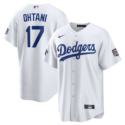2026 all star game los angeles dodgers shohei ohtani white replica jersey front and back display