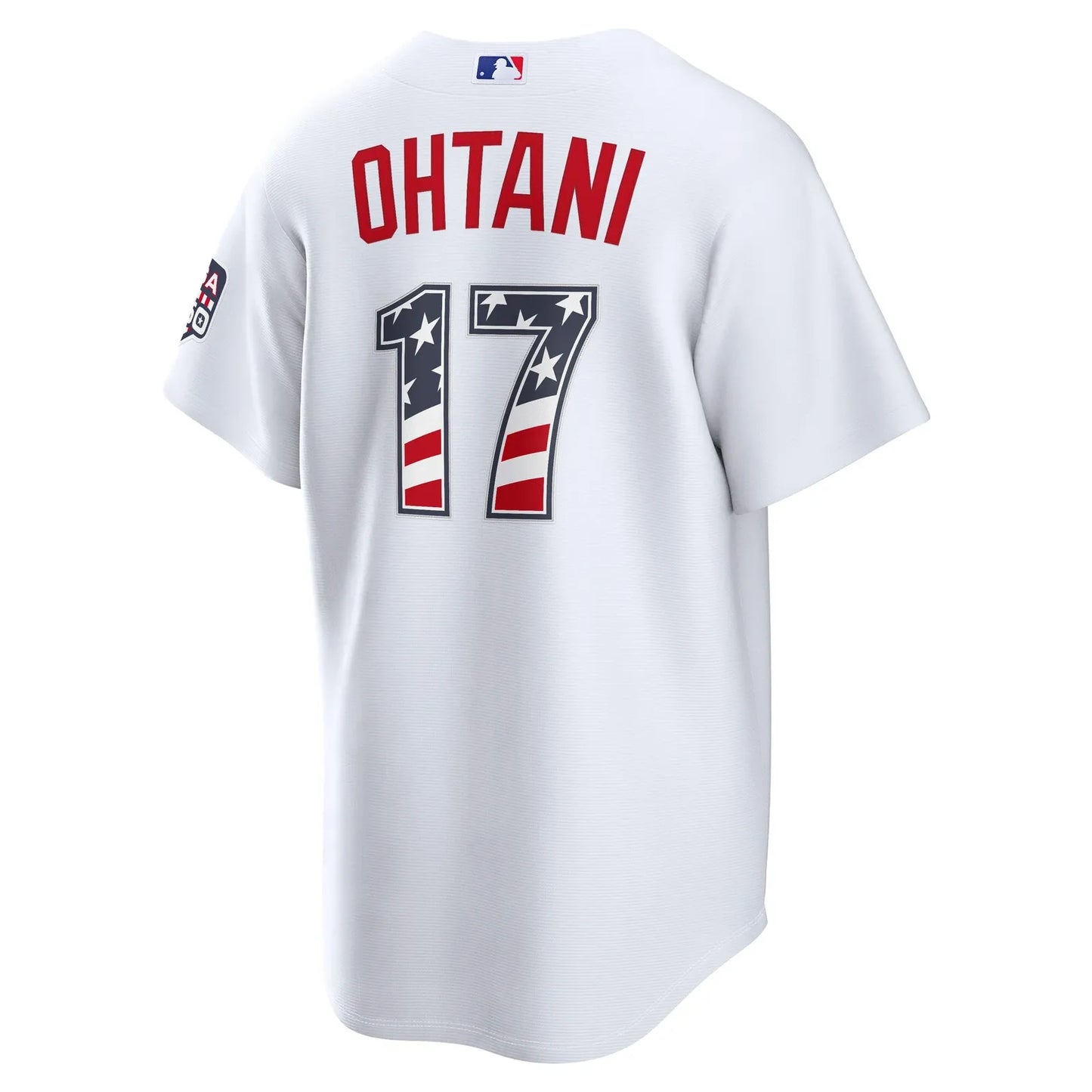 fourth of july los angeles dodgers white usa 250 stadium jersey back view ohtani 17 print