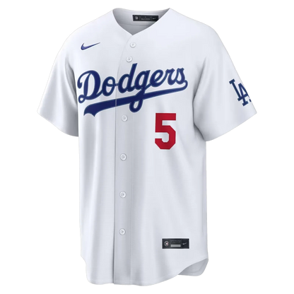 freddie freeman los angeles dodgers home white stadium jersey front view dodgers script red number