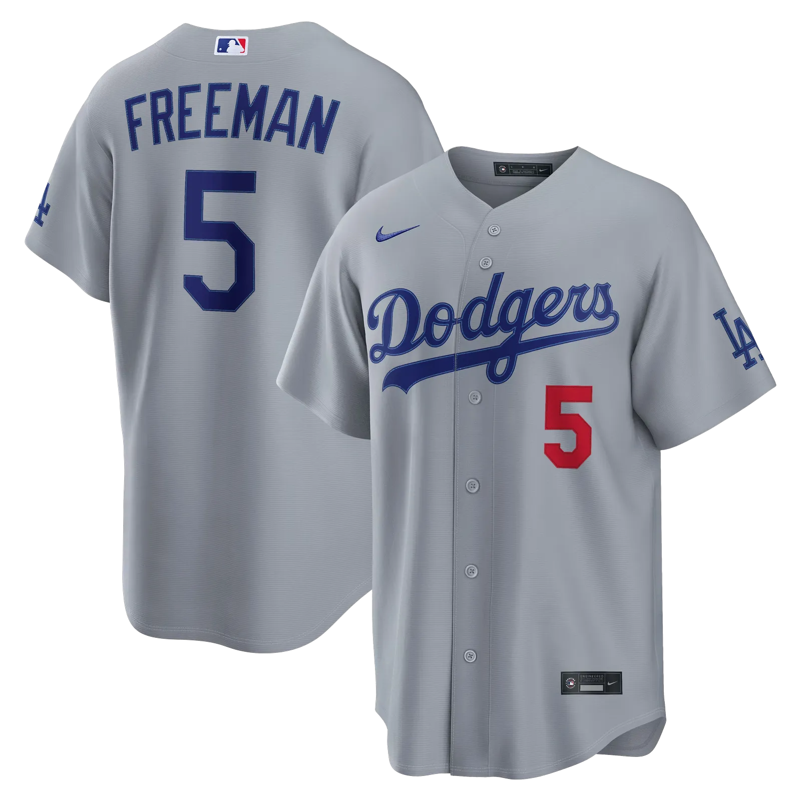 freddie freeman los angeles dodgers road gray stadium jersey front and back display