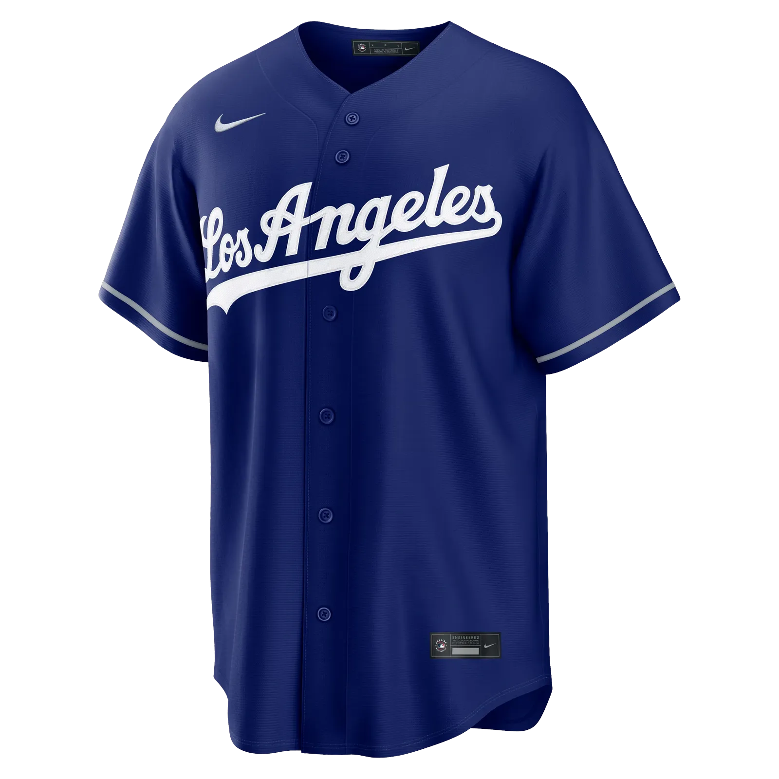 los angeles dodgers alternate royal blue replica custom jersey front view los angeles script