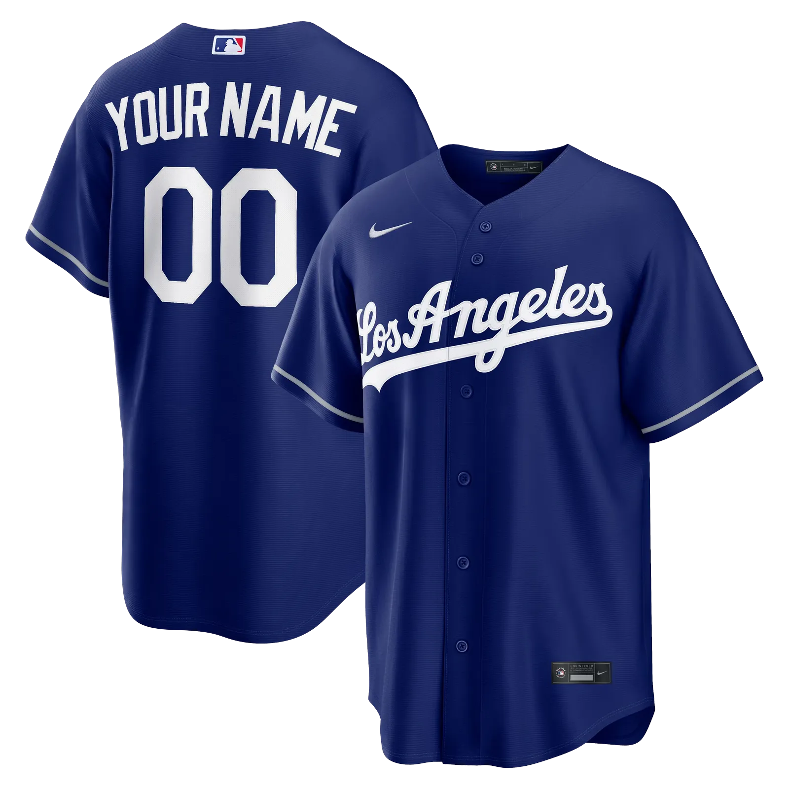 los angeles dodgers alternate royal blue replica custom jersey front and back display